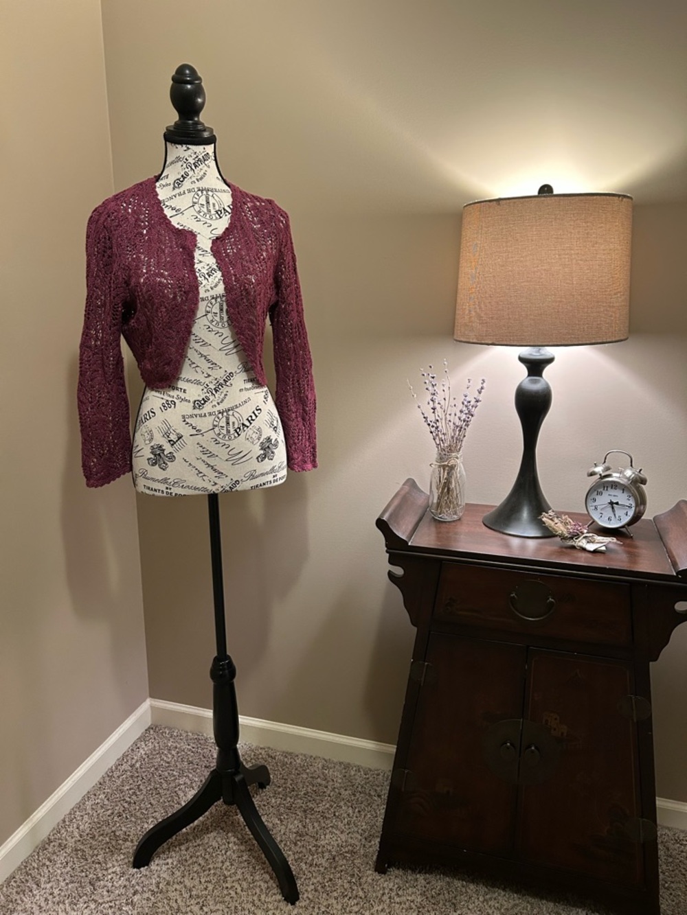 The Limited Cropped Crochet open-front Knit bolero / Cropped cardigan. Plum